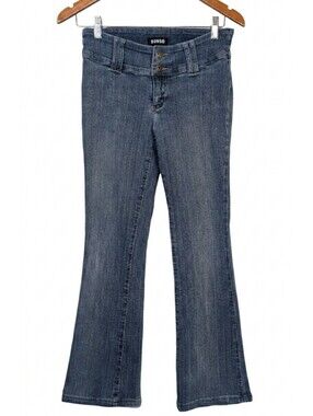 Bongo Vintage Y2K Flare Jeans Blue Stripe Denim Womens Size 5 Blue Indie Sleaze